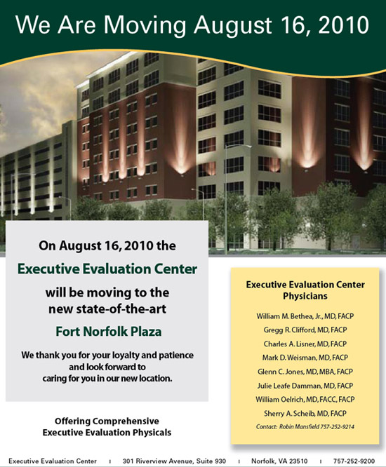 The Executive Evaluation Center is moving to Norfolk Plaza